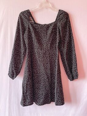 Black Dotted Peasant Mini Dress 🖤